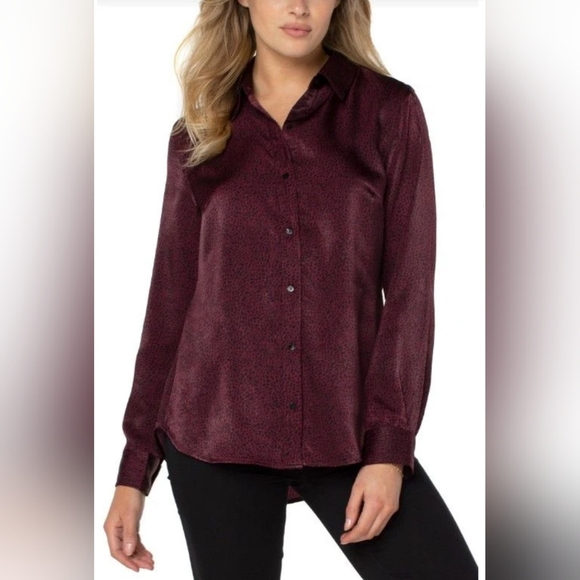 NWT LIVERPOOL WOMEN'S BUTTON UP WOVEN BLOUSE WITH MINI LEOPARD PRINT - Picture 1 of 7